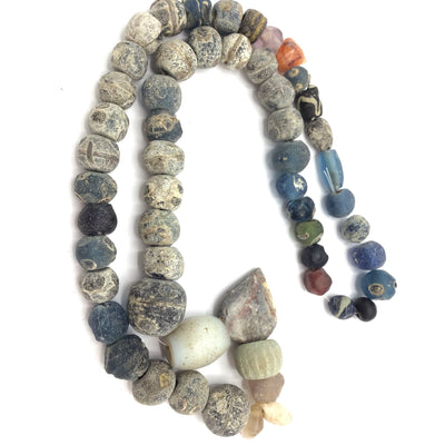 Ancient Islamic Glass Bead Strand with Antique Stone Pendants and Mixed Glass Beads - Rita Okrent Collection (AG227)