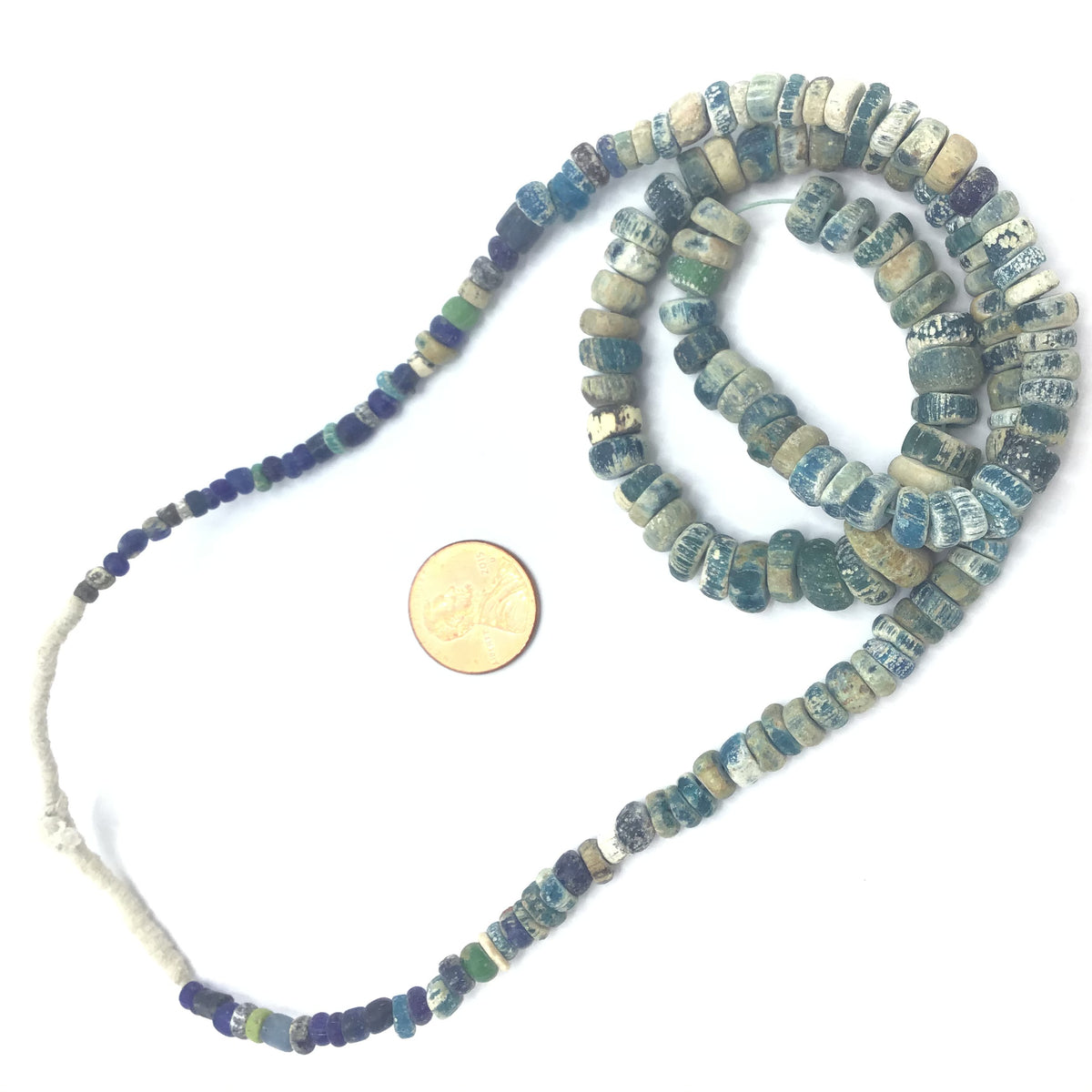 Mixed Graduated Teal Blue Faded Excavated Ancient Glass Medium Sized Nila Beads, Mali - AT0629