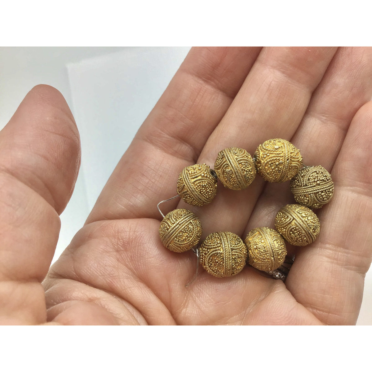 Gilt Silver Larger Granulated Beads, Strand of 8 - Rita Okrent Collection (C472)