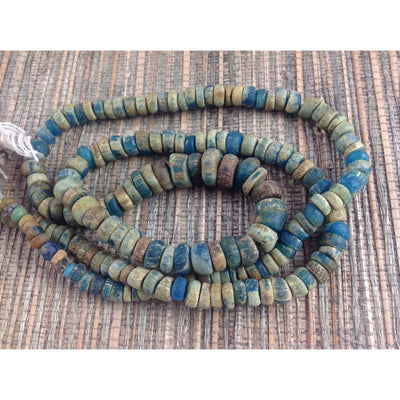 Blue Green Excavated Ancient Glass Medium Nila Beads, Mali - AT0626