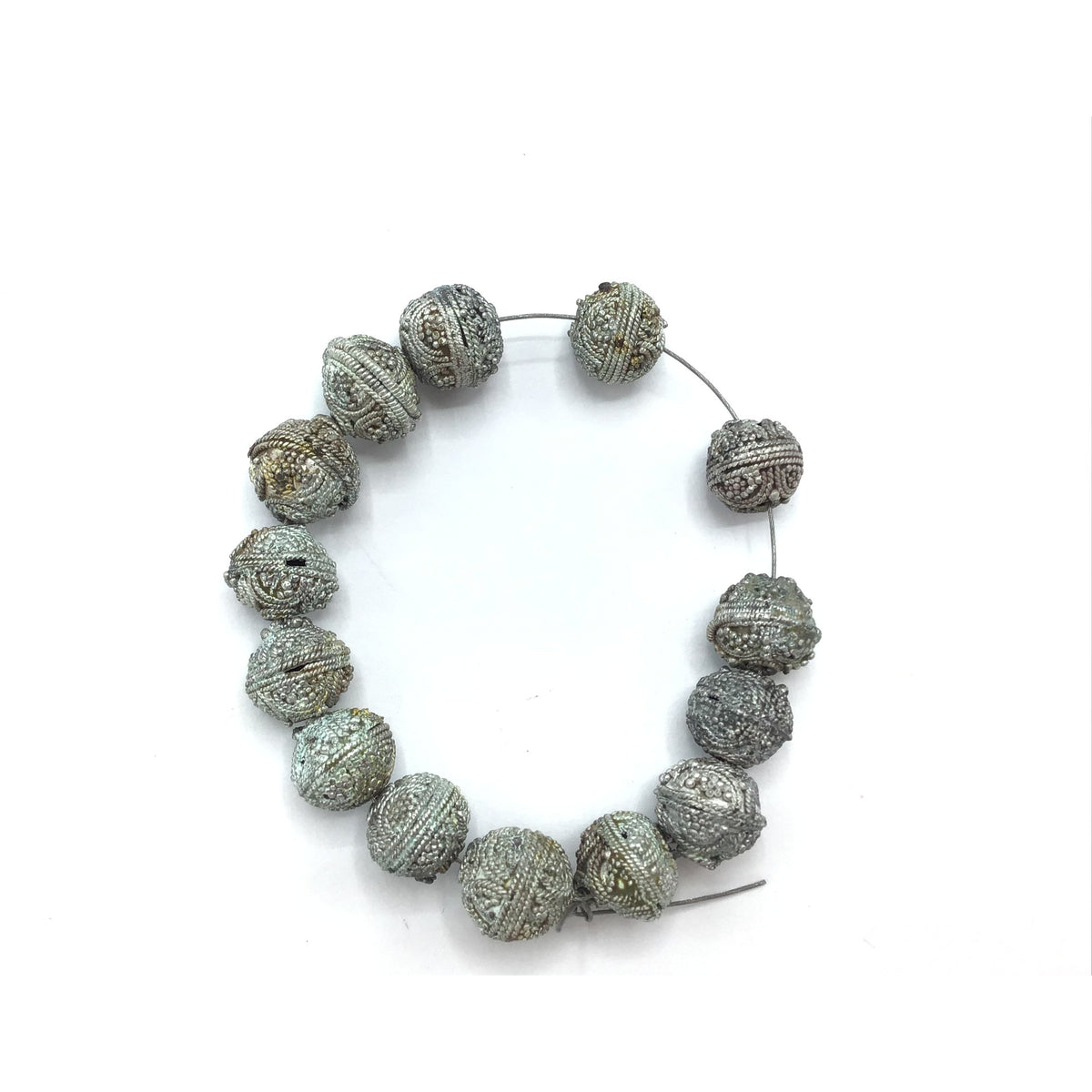 Lower Silver Granulated  Mauritanian beads, Group of 14 - Rita Okrent Collection (C495)