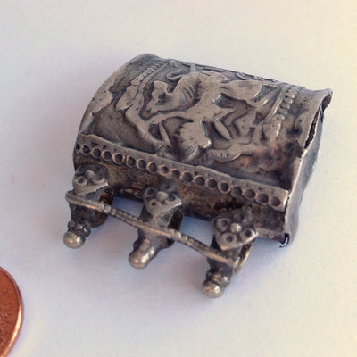 Antique Hindu Silver Repousse Box Amulet from India with 3 Top Bails -  Rita Okrent Collection (P562)