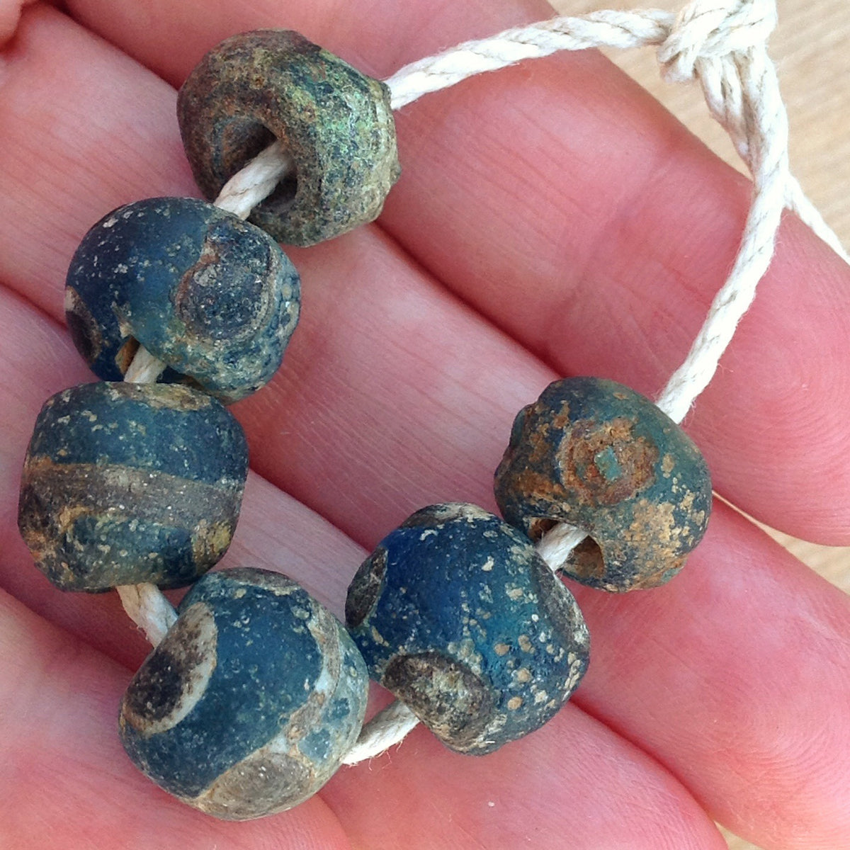 Set of 6 Blue Islamic Ancient Glass Eye Beads, Mali - Rita Okrent Collection (AG113c)