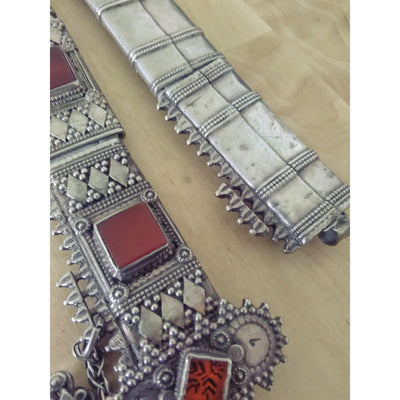 Yemeni Silver Belt with Red Glass Insets - AA302