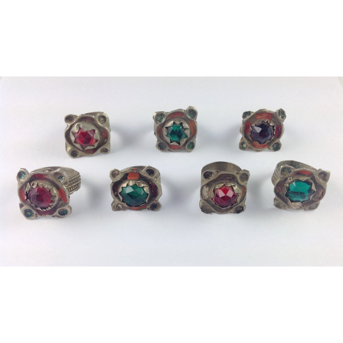 Colorful Traditional Moroccan Berber Glass and Metal Rings, Sold by the Group - Rita Okrent Collection (BR102)