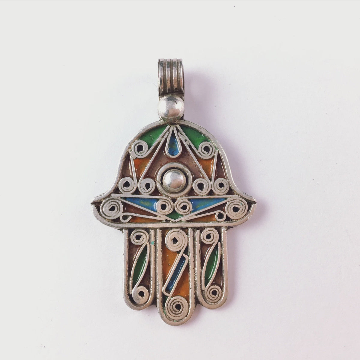Small Enameled Sterling Silver Hamsa from Morocco - Rita Okrent Collection (NP048)