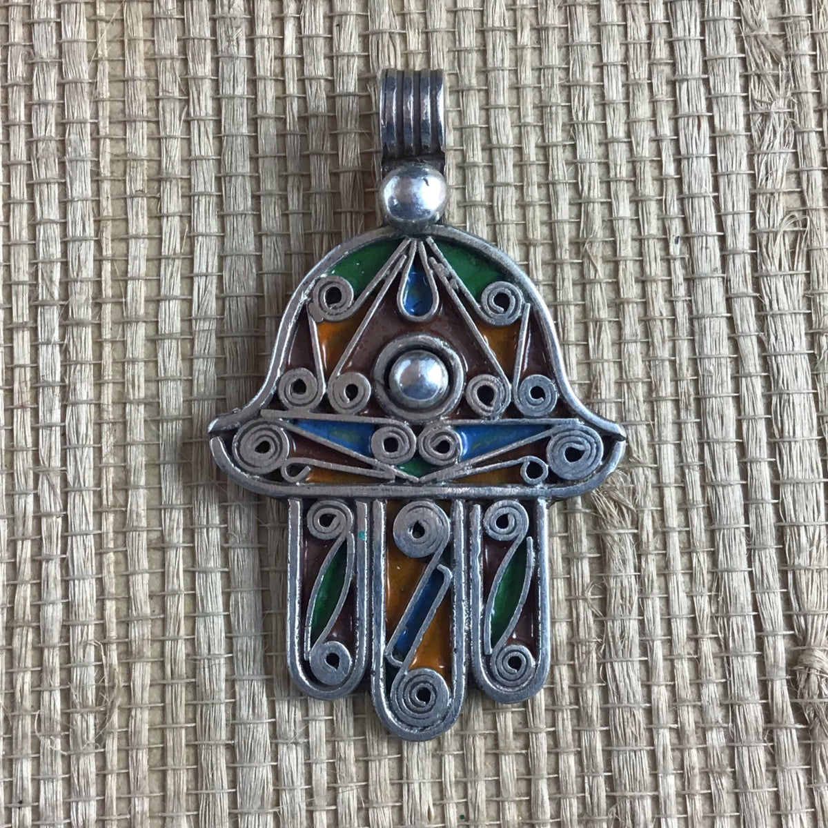 Small Enameled Sterling Silver Hamsa from Morocco - Rita Okrent Collection (NP048)