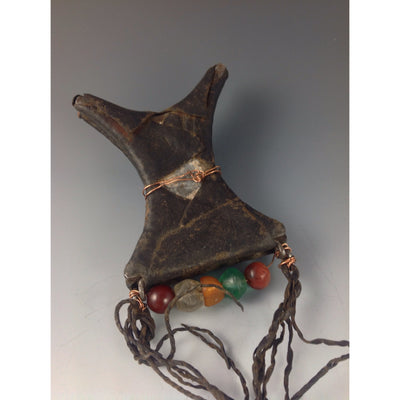 Tuareg Tcherot Leather and Silver Double Amulet, with Raised Buttons and Decorative Beads, Mauritania - Rita Okrent Collection (P642e)