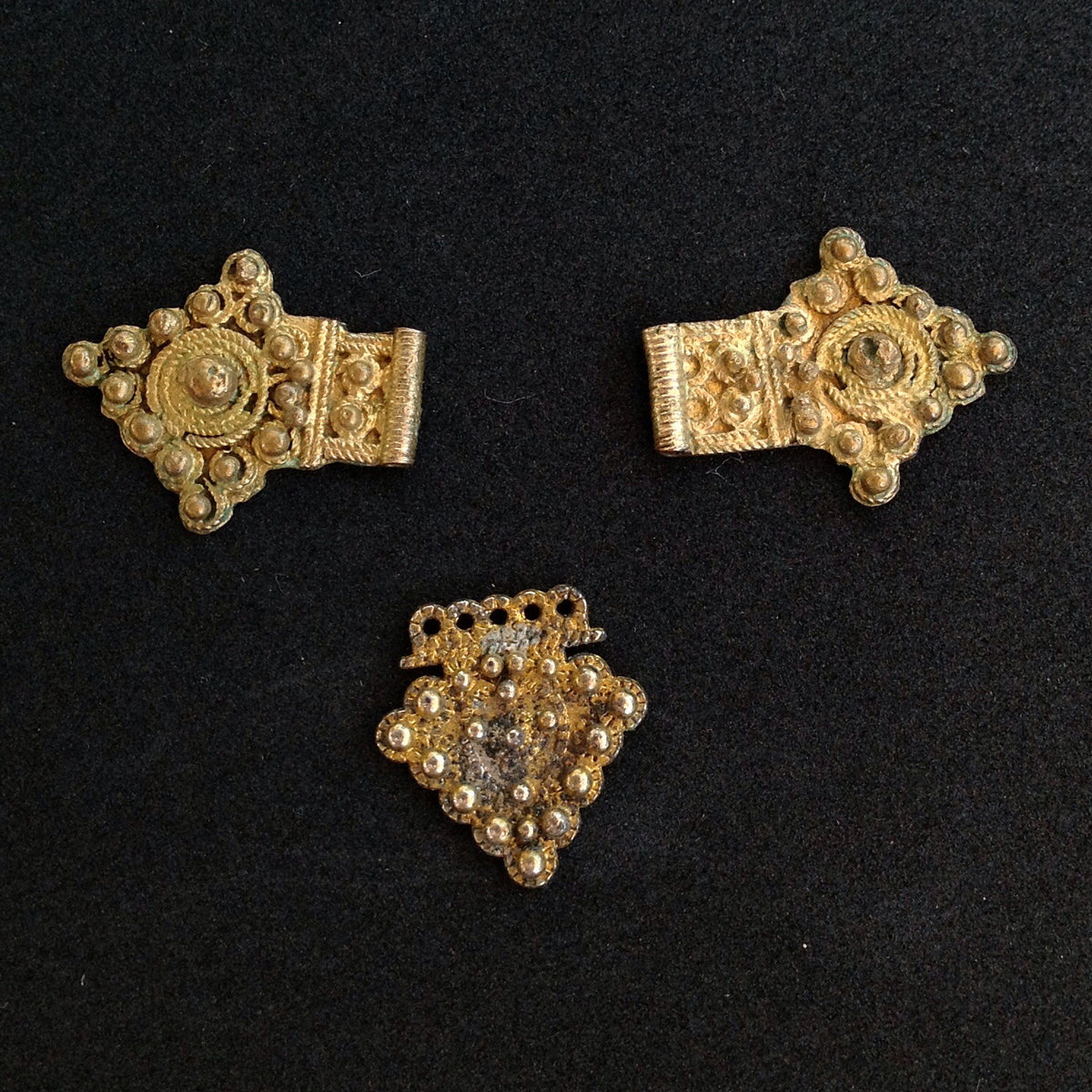 Mauritanian Gilt Gold Flat Headdress Pendants, Set of 3, Morocco - P535