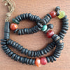 Traditional Vintage Mauritanian Ebony Prayer Beads - Tesbih - Rosary -  with Old Colorful Bohemian Glass Beads and Focal Pendant, Africa - ANT403