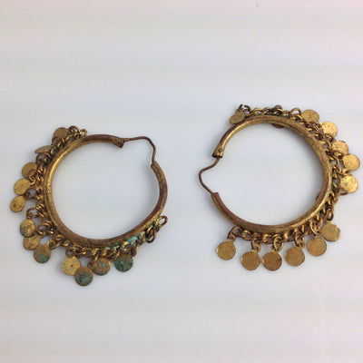 Vintage Egyptian Gold Plated Hoop Earrings with Dangles - E105