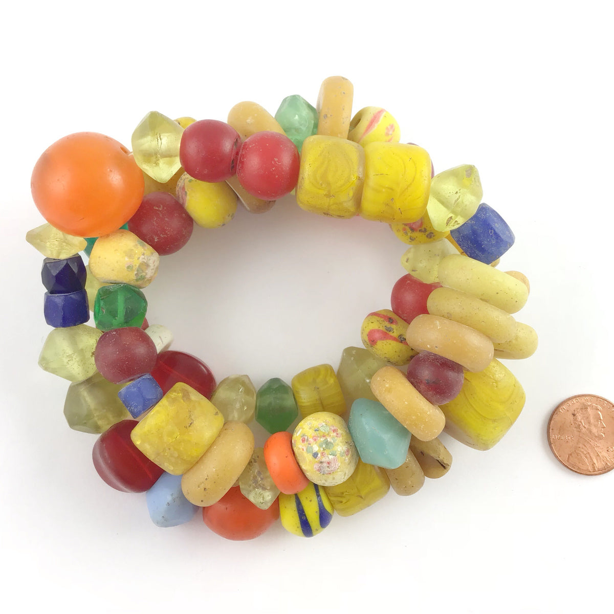 Mixed Old Yellow, Orange, Red, Green and Blue Bohemian Glass Trade Beads - Rita Okrent Collection (AT0655)