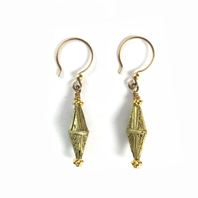 Mauritanian Gold-Washed Toucouleur Bicone Beaded Earrings - Rita Okrent Collection (E404d)