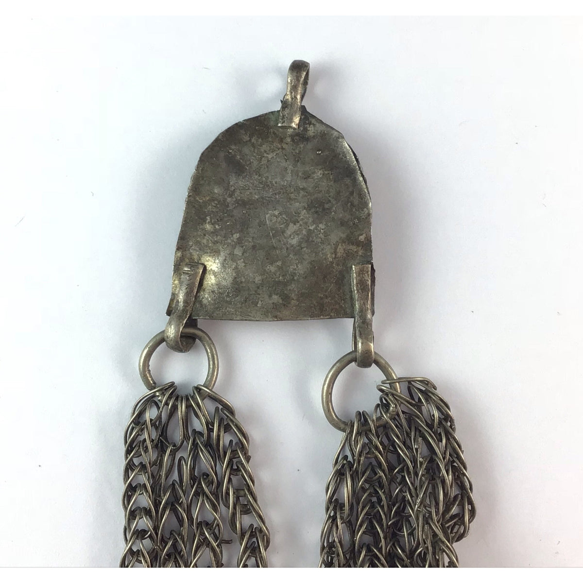 Bedouin Silver Metal Hanging Pendant with Long Chains and Tiny Bells - Rita Okrent Collection (P681)