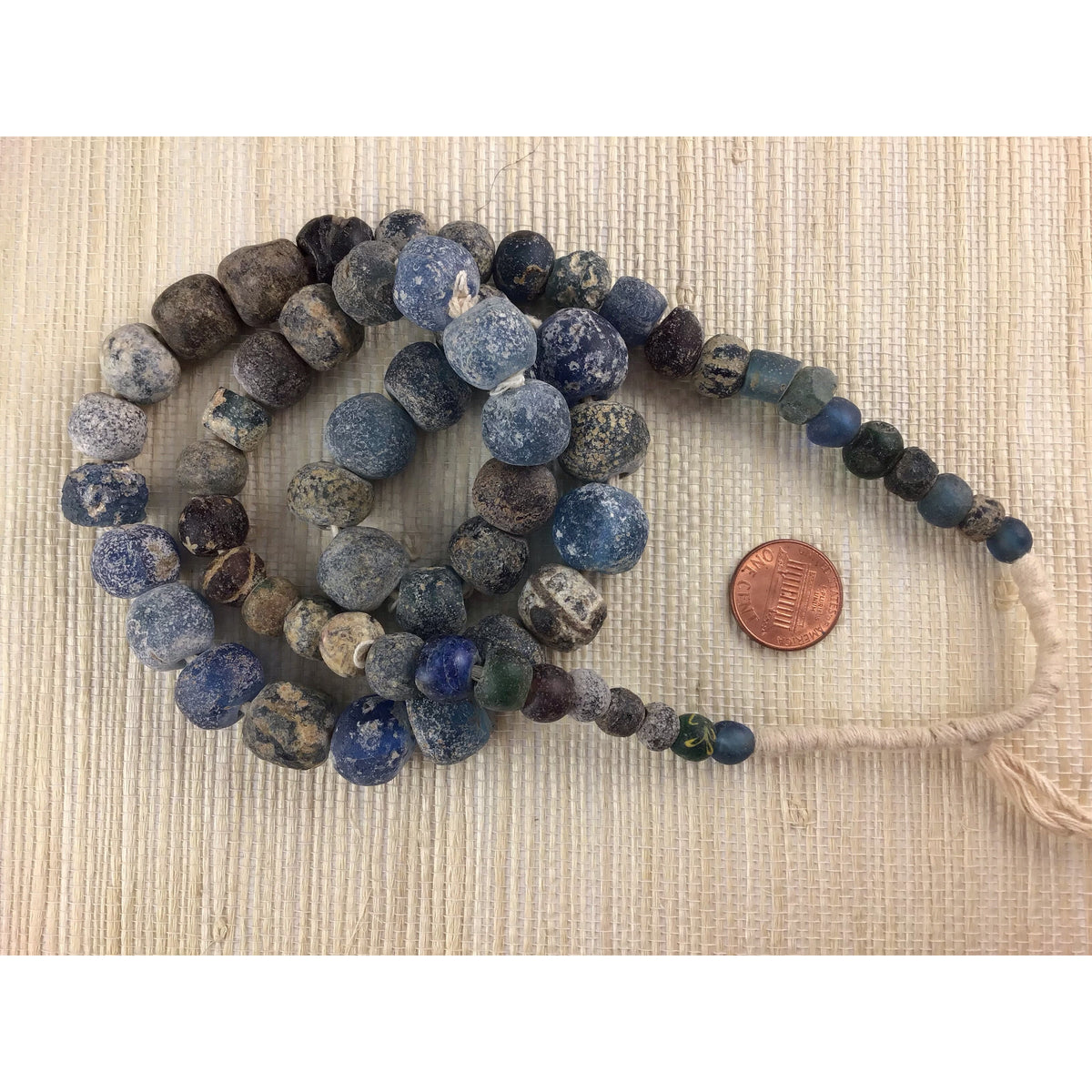 Ancient Excavated Islamic Period Blue Glass Beads, 26 Inch Strand, Mali  - Rita Okrent Collection (AG111e)