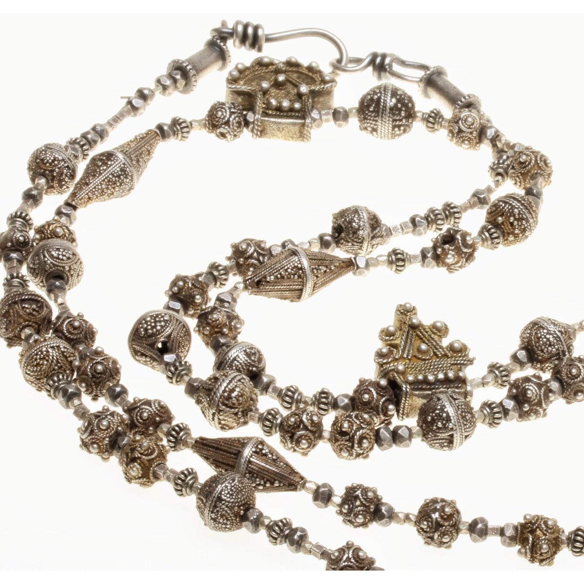 Antique Small Silver and Gold-Washed Mauritanian Beads with Granulation and Decorative Roping - Rita Okrent Collection (C460)