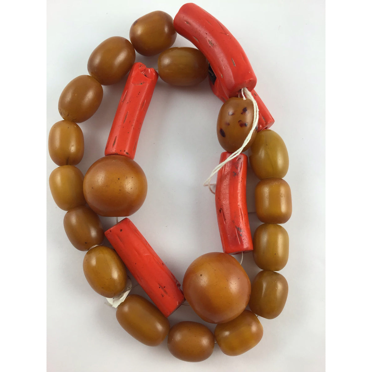 Vintage African Faux Amber Beads with Red Dyed Faux Coral Beads - AT0285