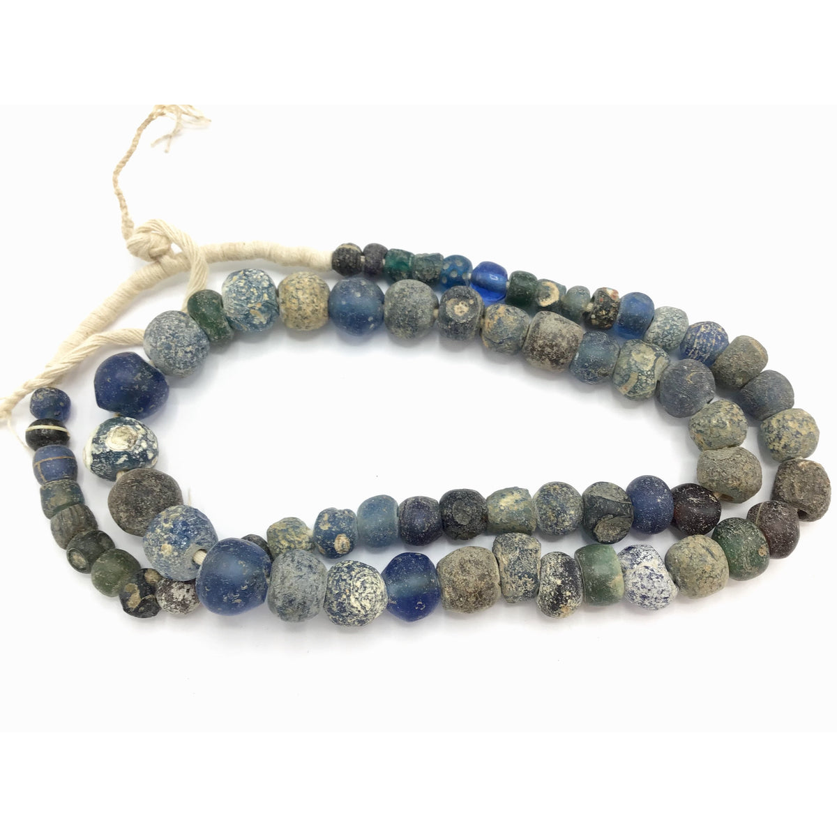 Ancient Excavated Worn Blue Islamic Glass Beads, 24 Inch Strand - Rita Okrent Collection (AG159)