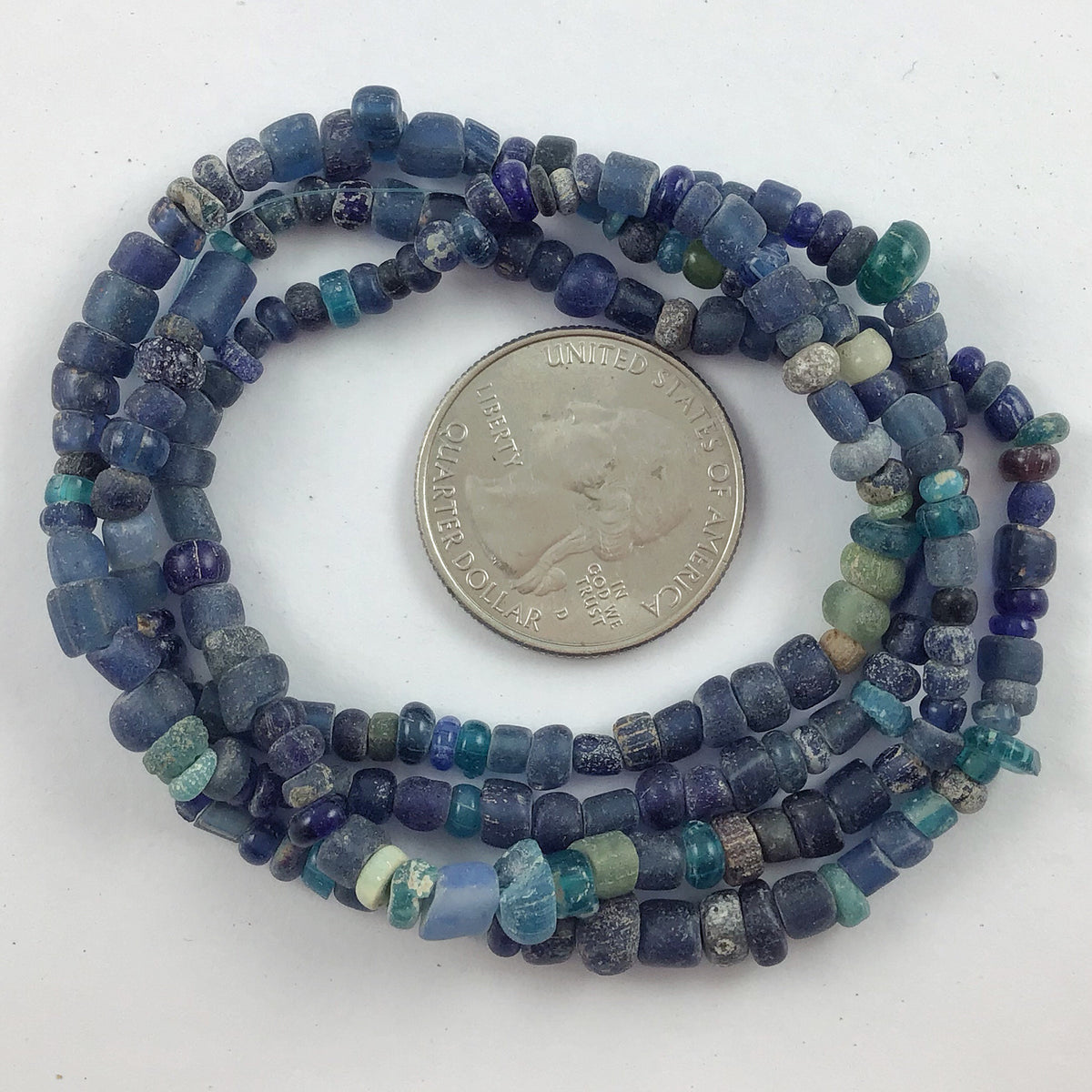 Deep Rich Small Mixed Dark Blue and Teal Blue Excavated Glass Nila Beads, Mali - Rita Okrent Collection (AT0721)