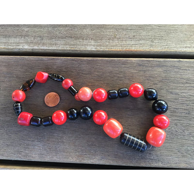Mixed Vintage Bohemian Red and Black Glass Beads, Strand - Rita Okrent Collection (ANT1622)