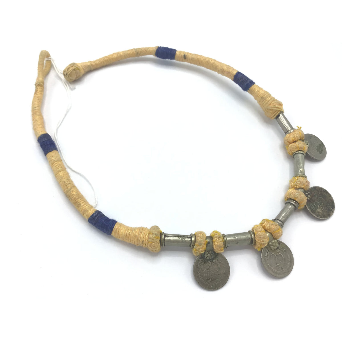 Vintage Thread Wrapped Necklaces with Rupee Coins and Pipe Beads, India - RIta Okrent Collection (P601)