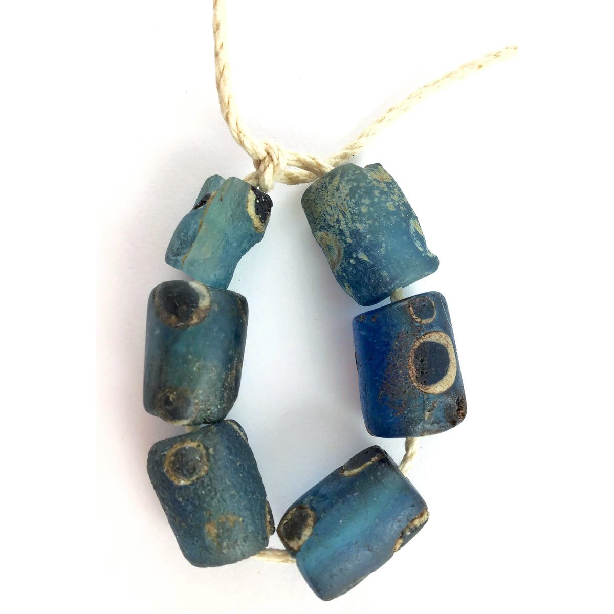 Strand of 6 Ancient Glass Tube-Shaped Islamic Blue Eye Beads, Mauritania - Rita Okrent Collection (AG140)