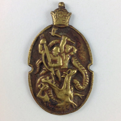 Oval Brass Pendant Depicting Soldiers Battling Evil in Form of Monster - P517