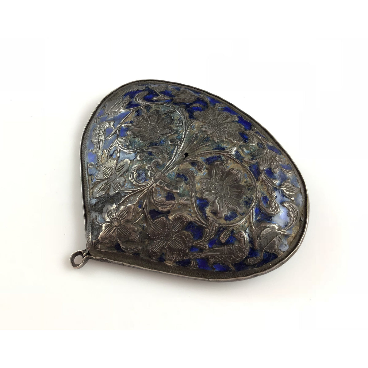 Antique Persian Blue Enameled Silver Brooch Pendant, Iran - Rita Okrent Collection (C558)