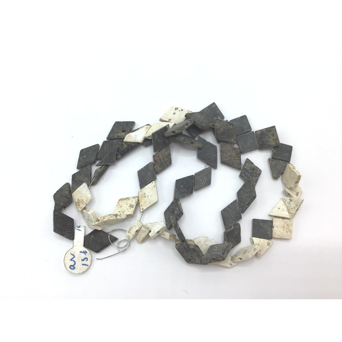 Very Old Black and White Diamond-Shaped Flat Slate Beads, Egypt - Rita Okrent Collection (AN186b)