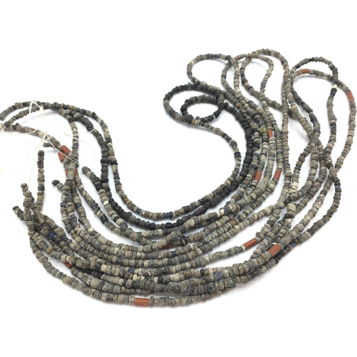 Groups of 6 Strands of Ancient Small Djenne Mixed Gray Glass Nila Beads from Djenne and environs, Mali - Rita Okrent Collection (AT0146q)