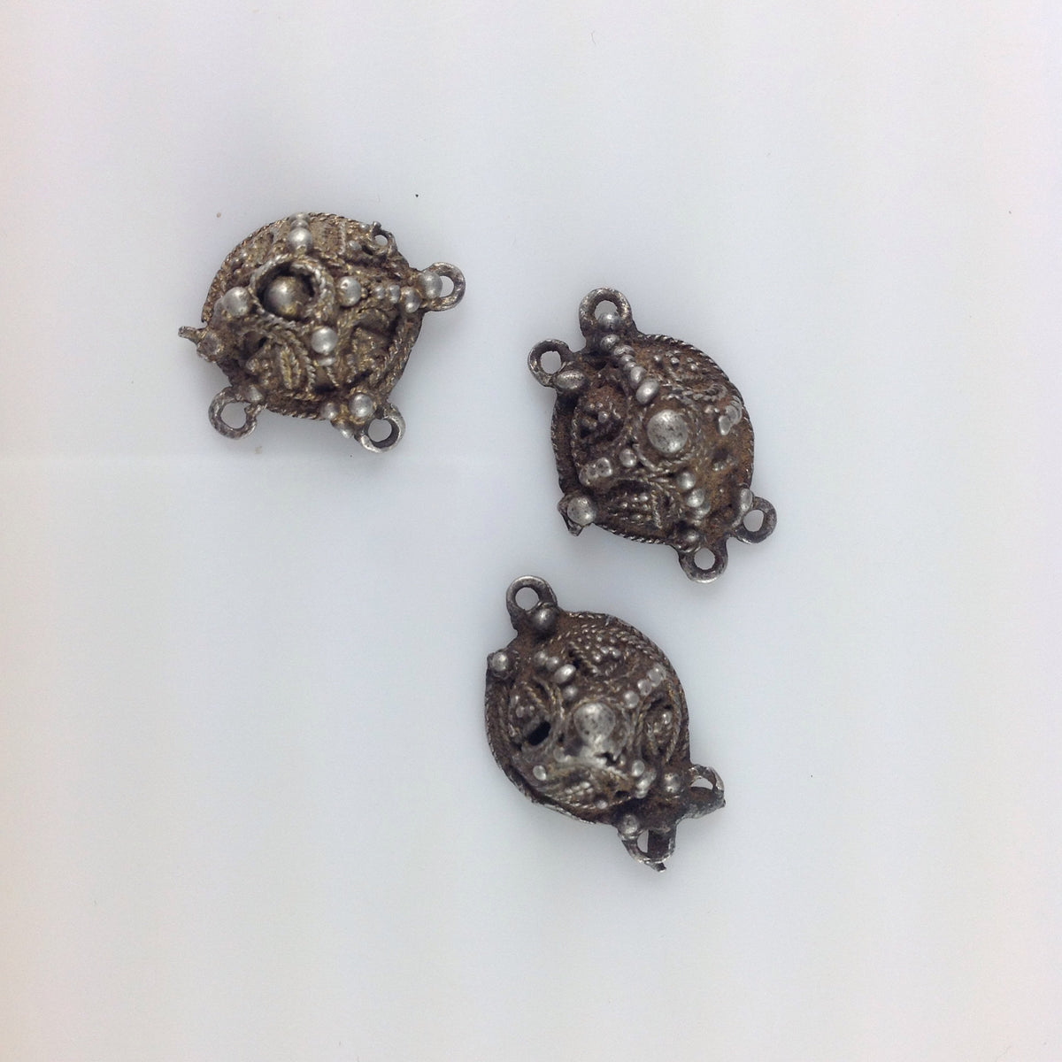 Old Mauritanian Silver and Gilded Silver Small Round Hanging Connector Pendants - P583