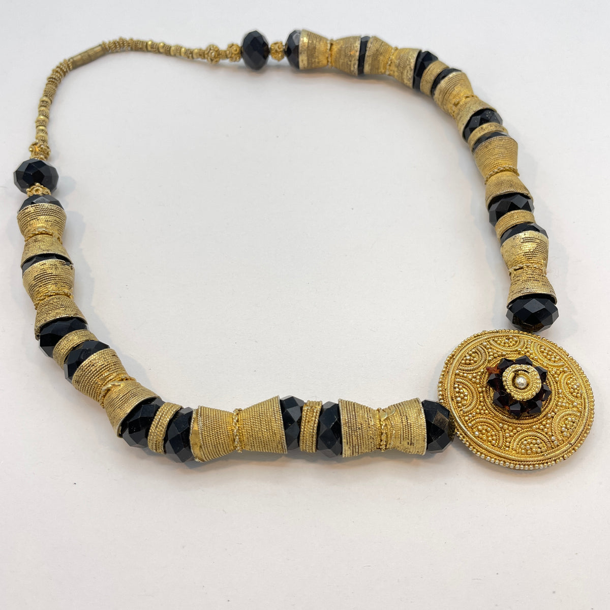 Gilded Gold-Plated Gold with Black Glass Necklace from Senegal - Rita Okrent Collection (NE480)