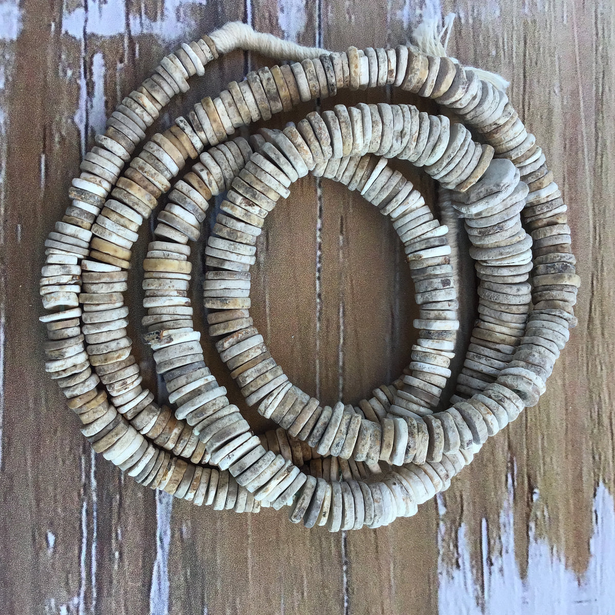 Antique Rustic Heishi Ostrich Egg Shell Beads from West Africa - Rita Okrent Collection (AT0643m)