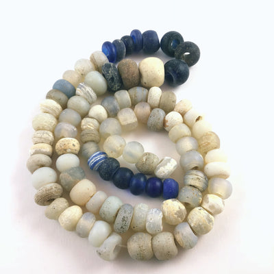 Strand of Antique Dutch Glass Opalescent Moon Beads with Dark Blue Dutch Glass Beads, Ethiopia - Rita Okrent Collection (ANT444)