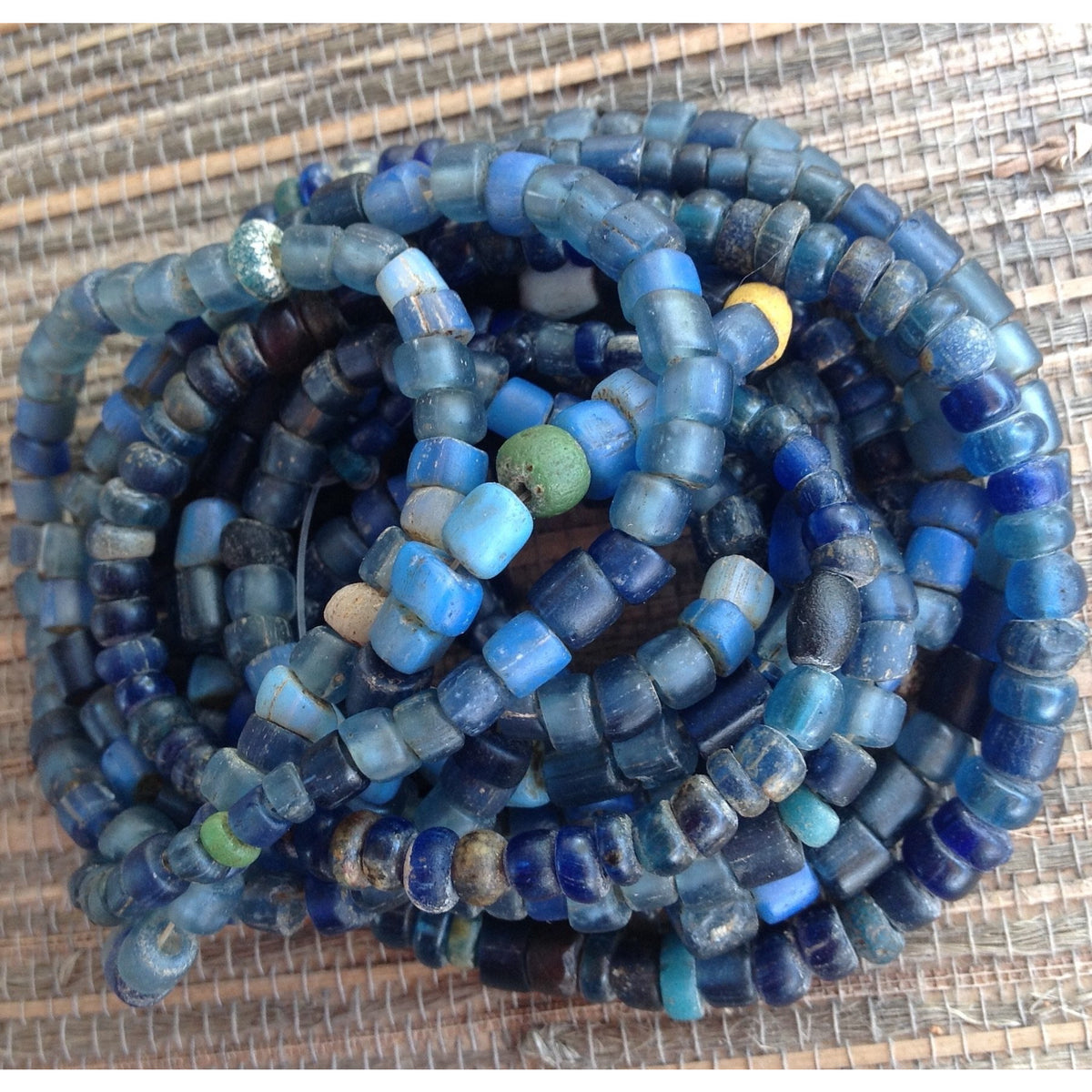Short Tube Mixed Size Translucent Blue Glass Nila or Koli Beads Timbuktu, Mali - AT0072