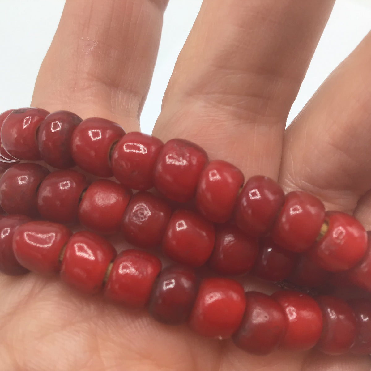 Vintage Red Glass White Heart Beads from the African Trade - Rita Okrent Collection (AT0223b)