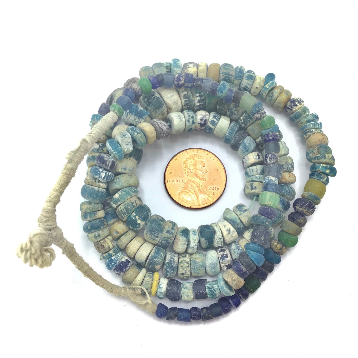 Mixed Graduated Teal Blue Faded Excavated Ancient Glass Medium Sized Nila Beads, Mali - AT0629