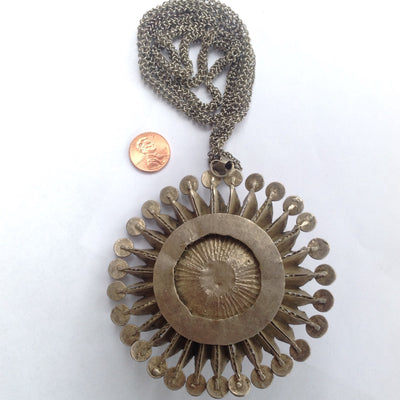 Large Silver Fulani Sun Pendant with Silver Chain, Mali - P679
