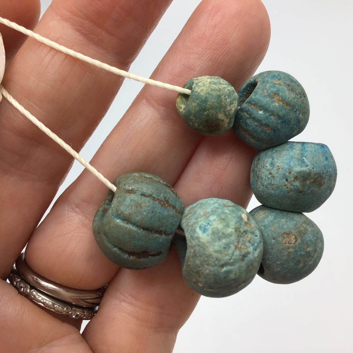 Short Strand of Aqua Blue Egyptian Faience Melon Beads - Rita Okrent Collection (C118b)