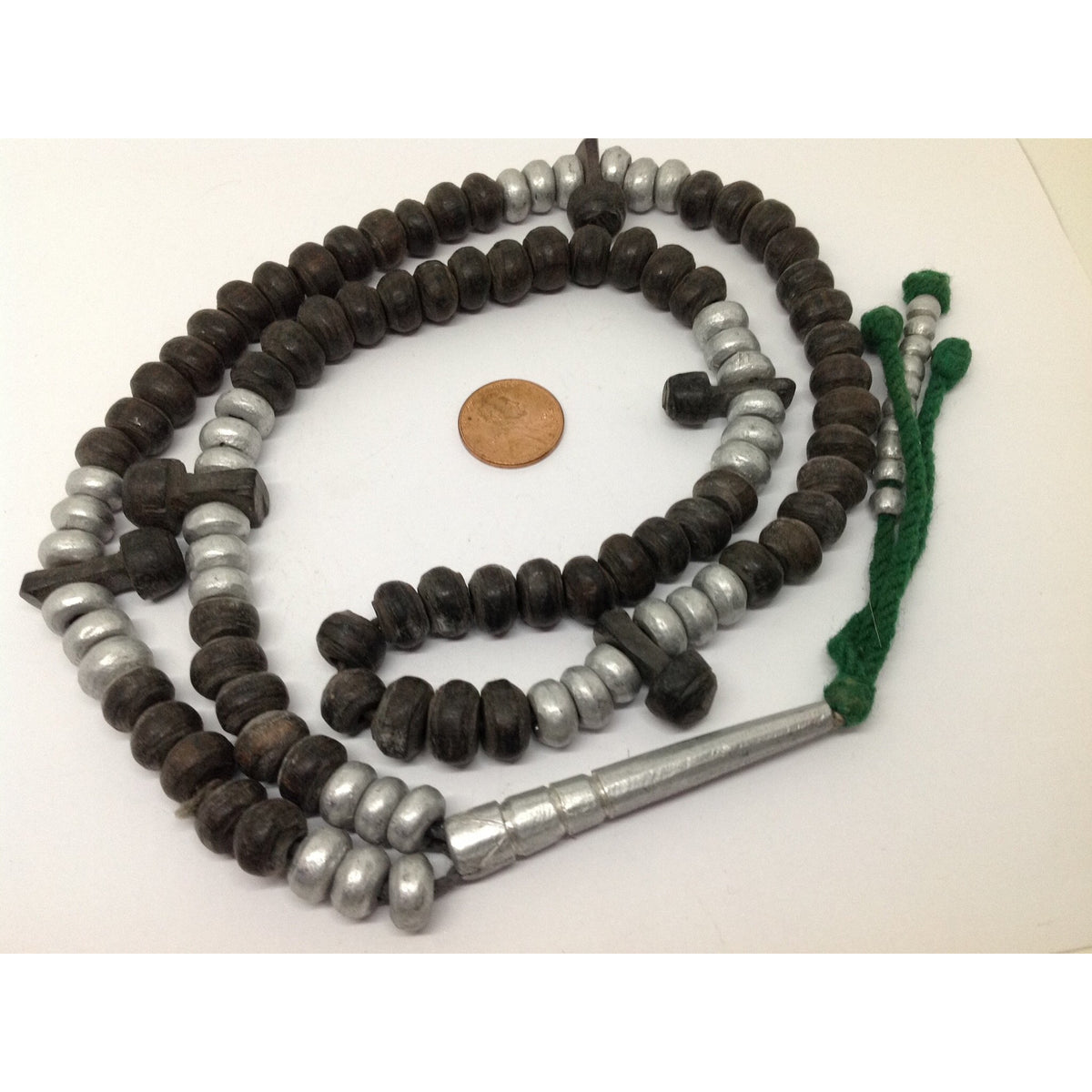 Traditional Mauritanian Ebony Prayer Beads Tesbih with Metal Beads, Africa -  Rita Okrent Collection (ANT404)