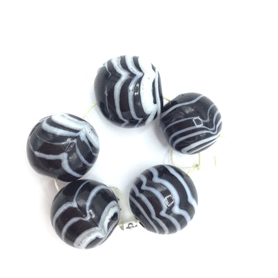 Set of 5 Large Black and White Art Glass Beads from Rita's Design Room - Rita Okrent Collection (C142c)