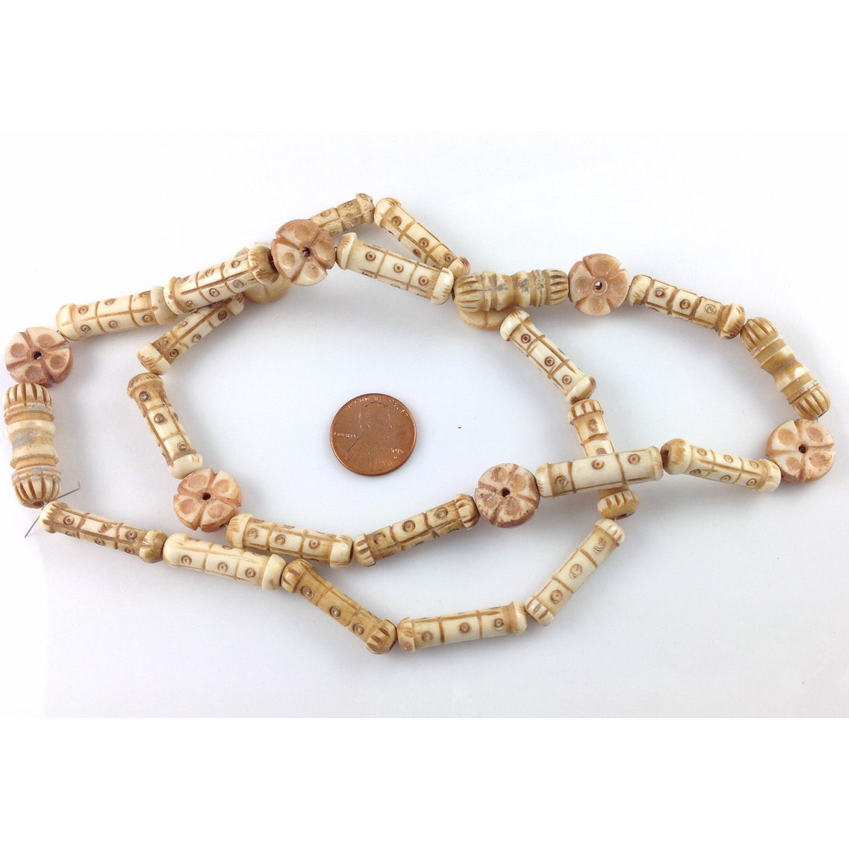 Old Hand-Carved Bone Beads, Ghana or Nigeria - Rita Okrent Collection (AT1555)