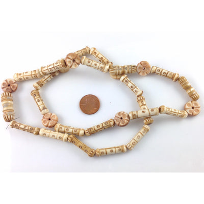 Old Hand-Carved Bone Beads, Ghana or Nigeria - Rita Okrent Collection (AT1555)
