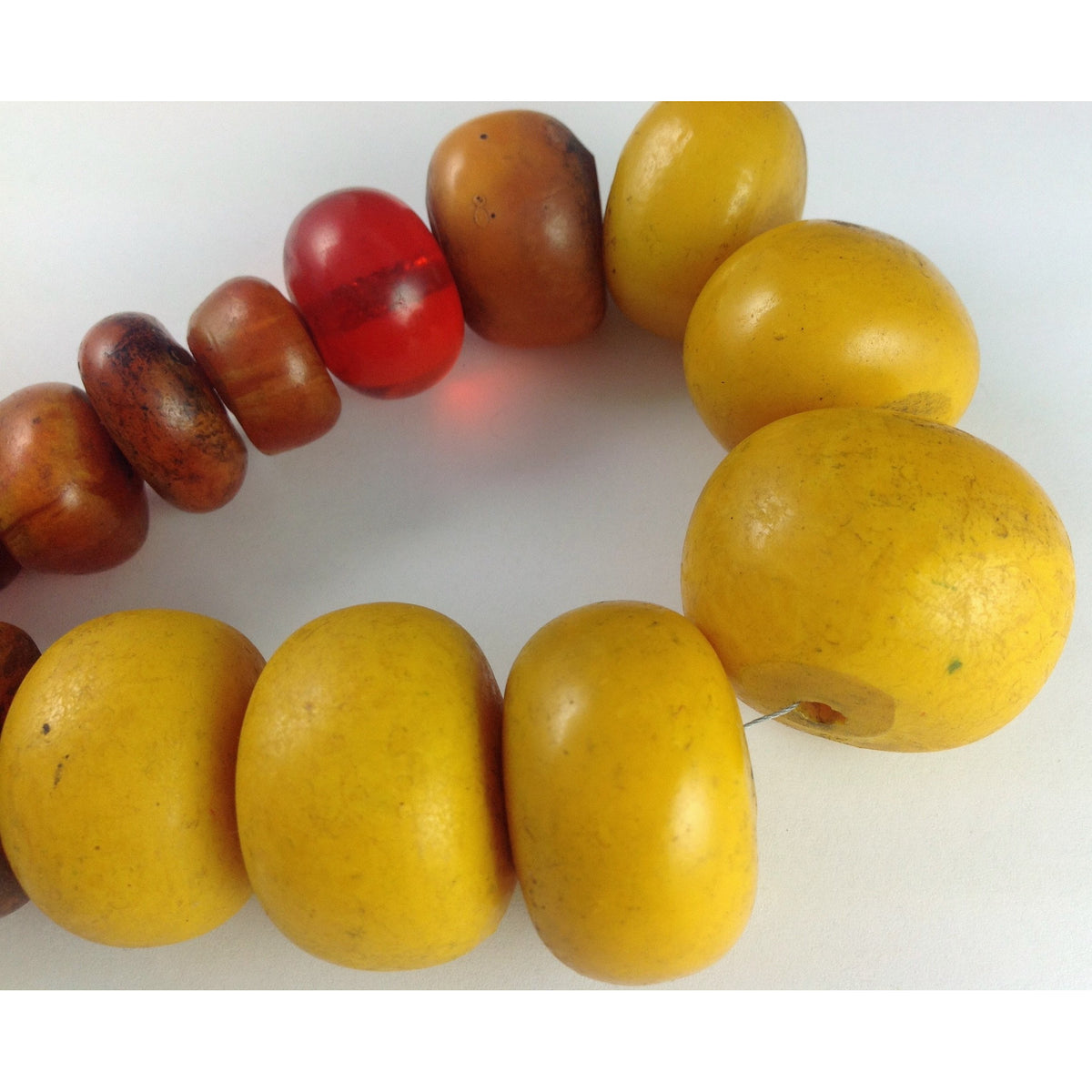 Super Nice Graduated Mixed Orange, Brown and Yellow Faux Amber Beads, Strand, Morocco - AT0679