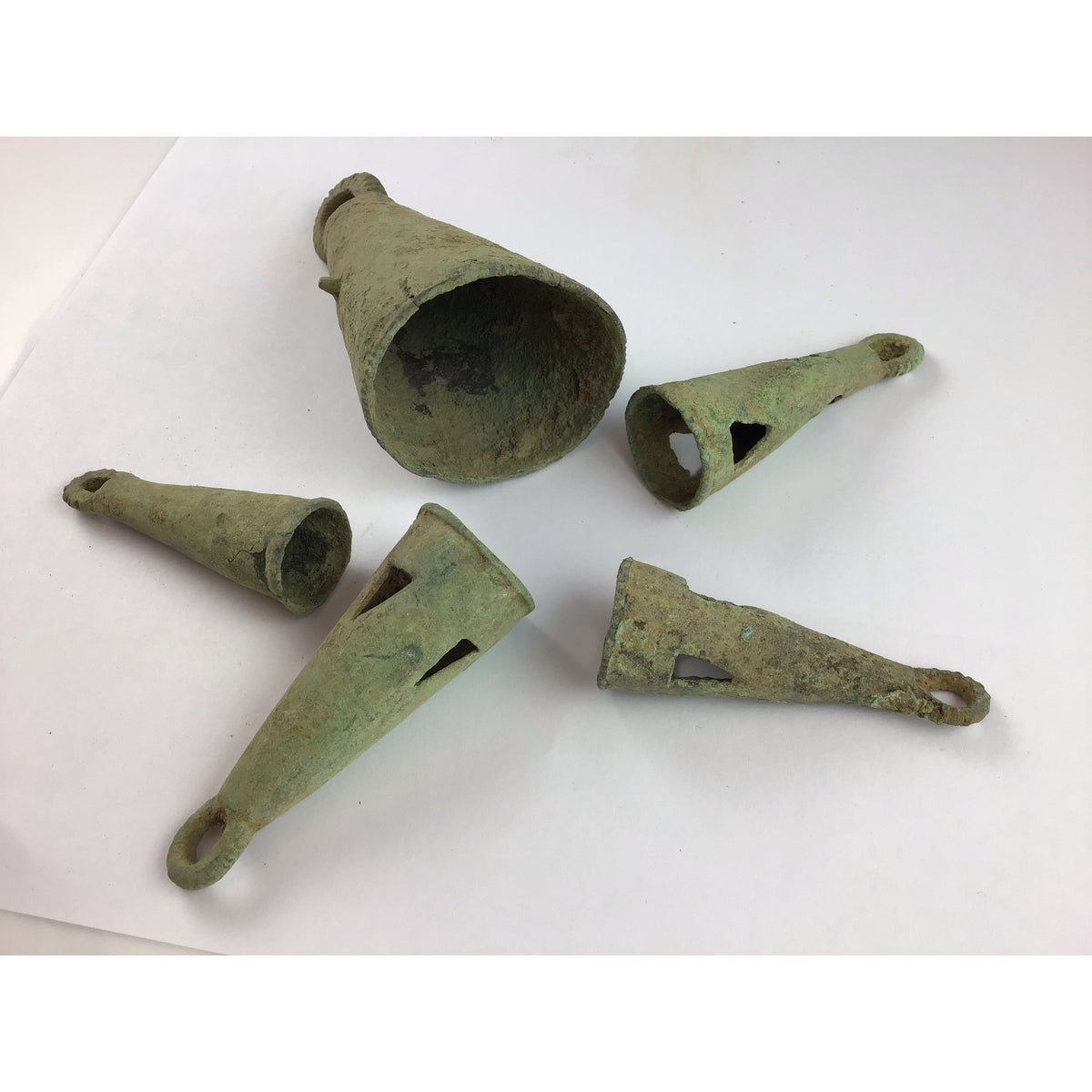 Group of 5 Antique Vert-de-Gris Bronze Bells, Mali - Rita Okrent Collection (P609)