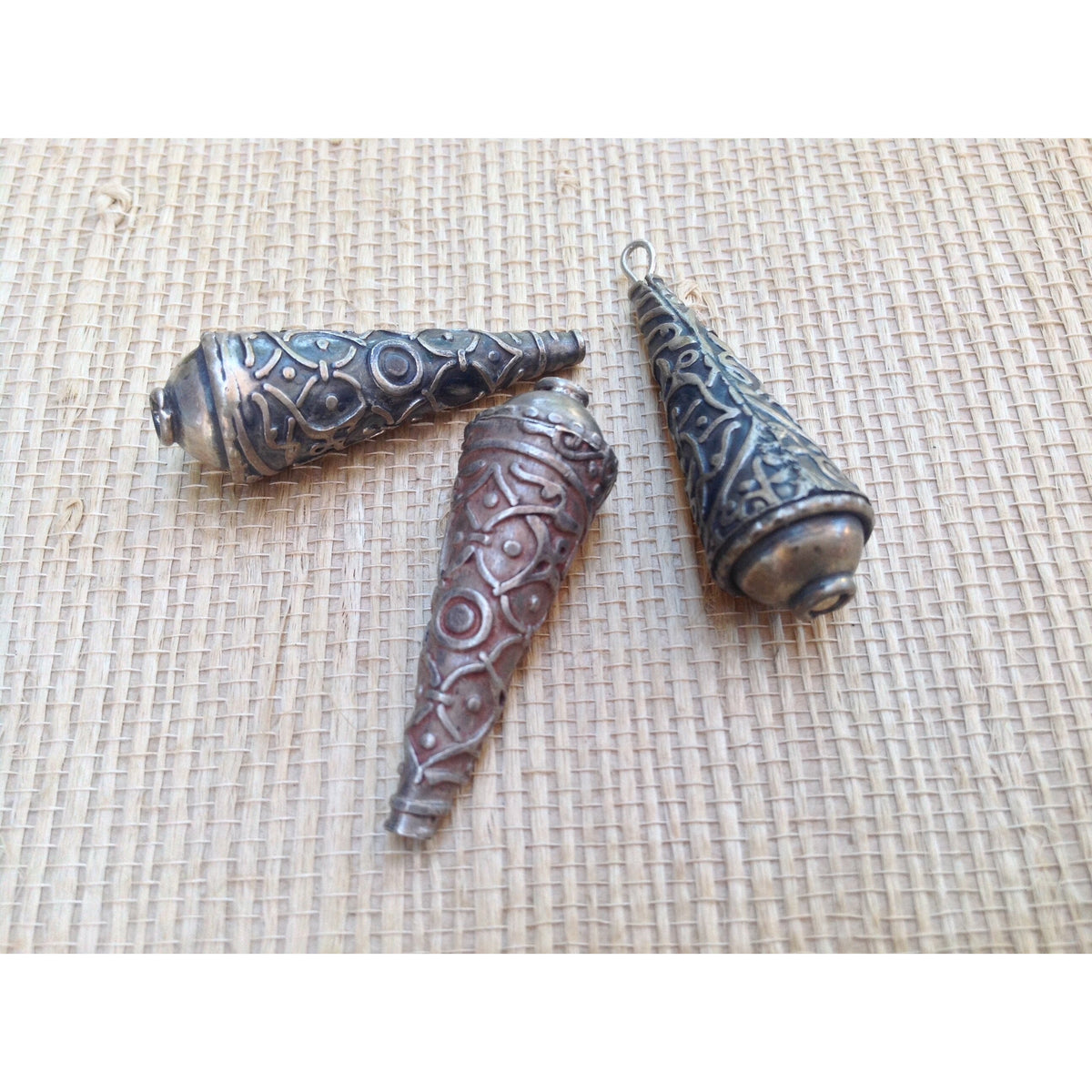 Reserved: Set of 3 Yemeni Silver Cone Beads and Pendant for Necklace Design - Rita Okrent Collection  (P668)