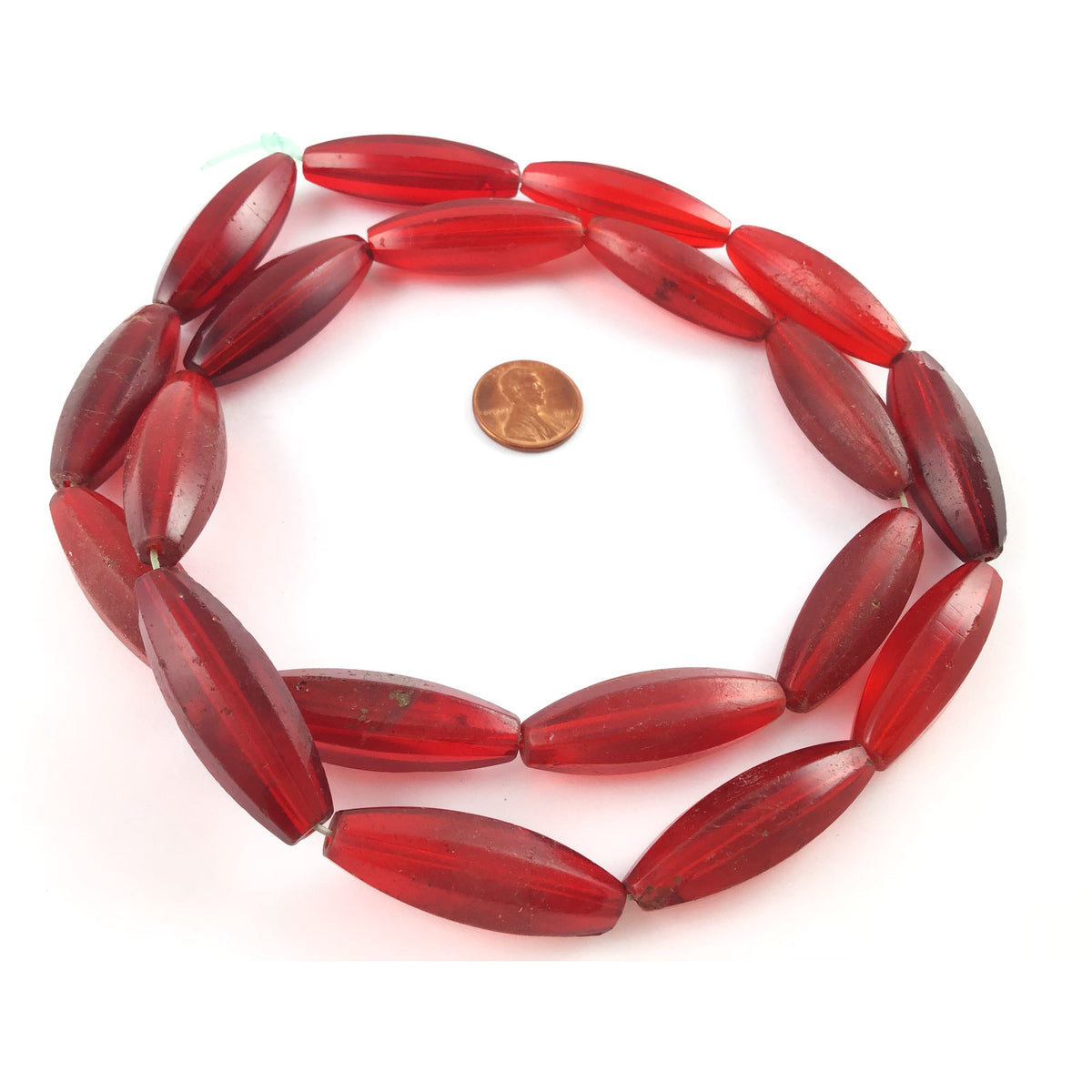 Old Red Faceted Oblong Glass Beads from the African Trade - RIta Okrent Collection (AT0779)