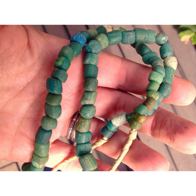 Favorite Rare Green-Blue Excavated Glass Large Ancient Nila Beads, Djenne, Mali - Rita Okrent Collection (AT0618L)