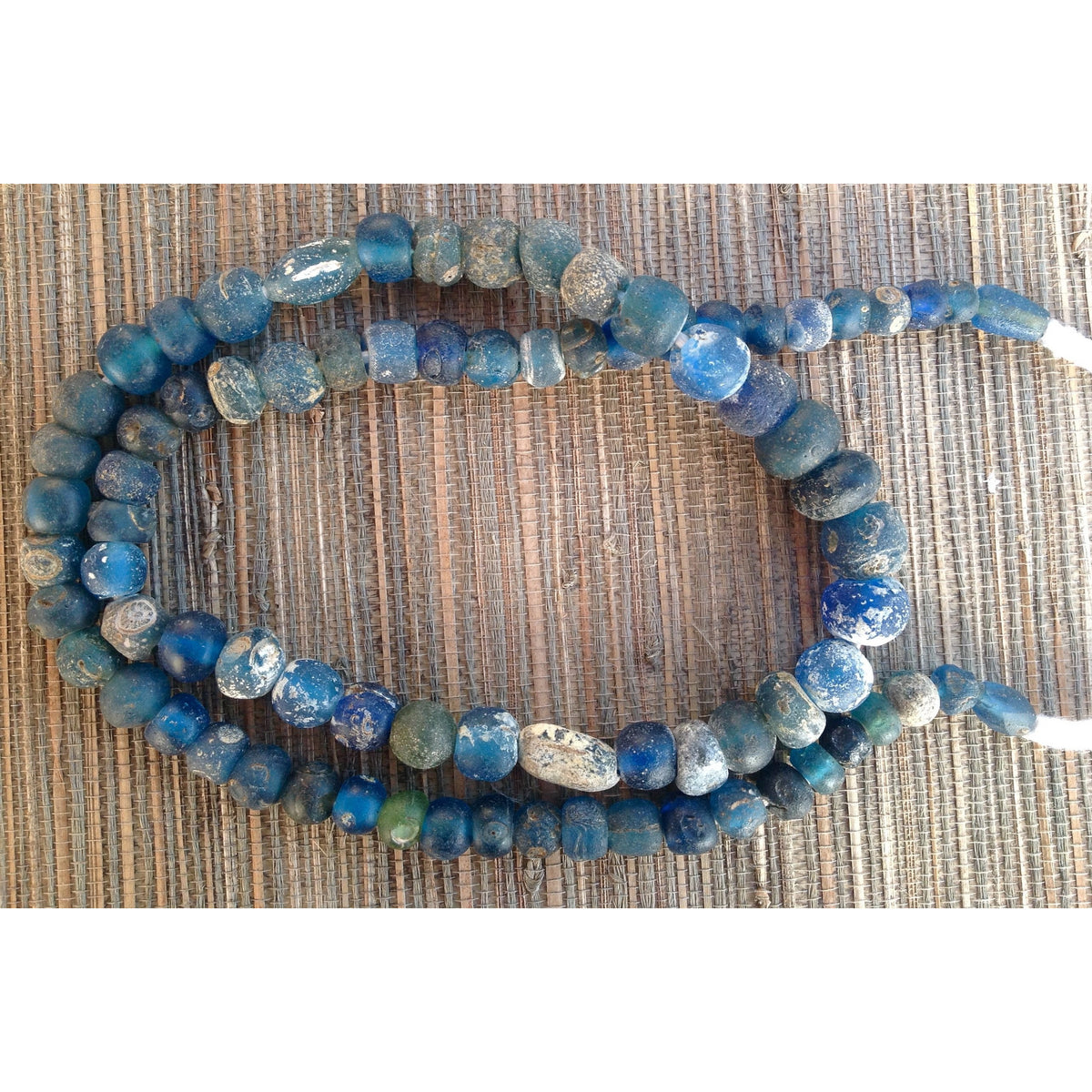 Ancient Excavated Islamic Period Translucent Blue Glass and Eye Beads, 33 Inch Strand, Mali  - Rita Okrent Collection (AG111c)