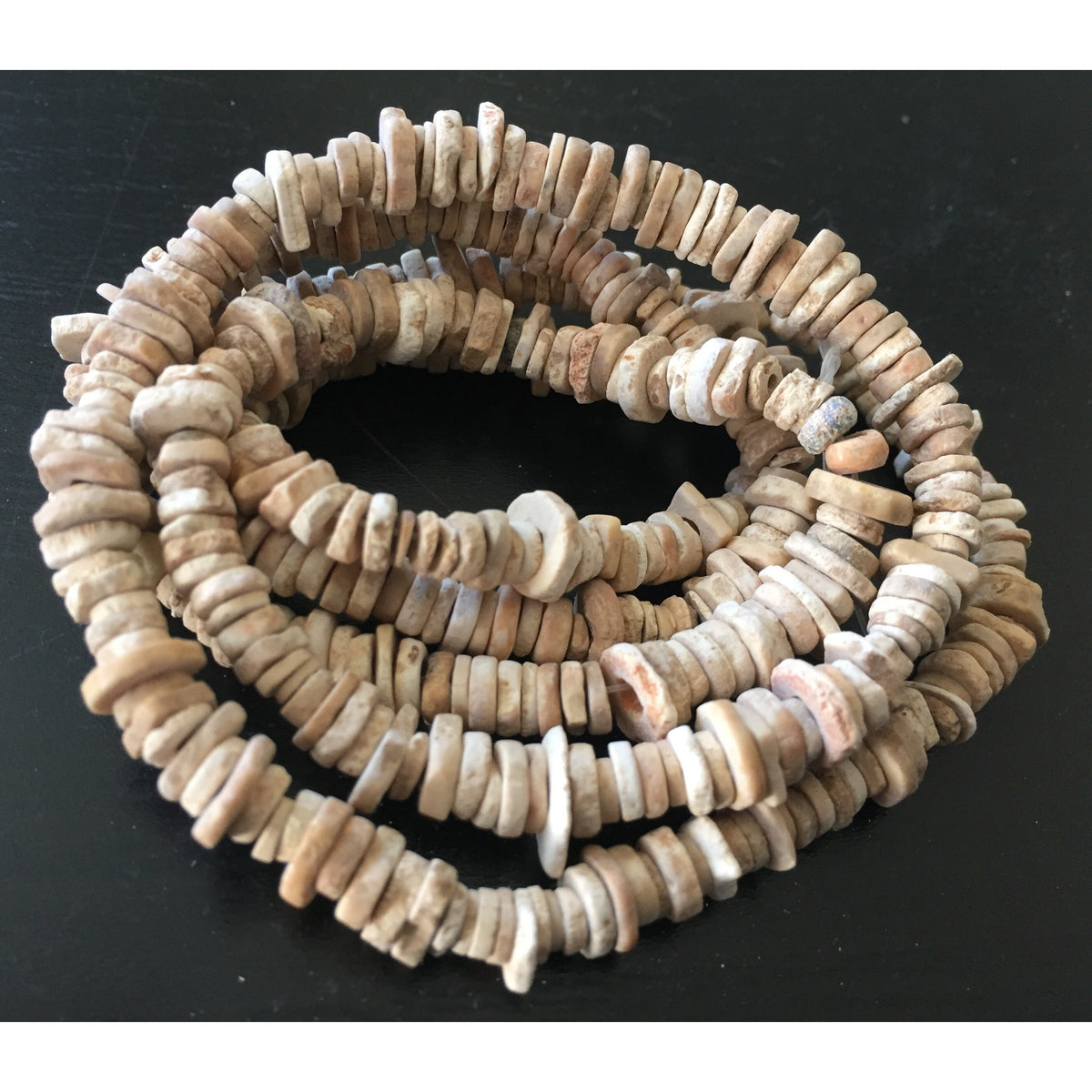 Antique Rustic Heishi Ostrich Egg Shell Beads from West Africa - Rita Okrent Collection (AT0643m)